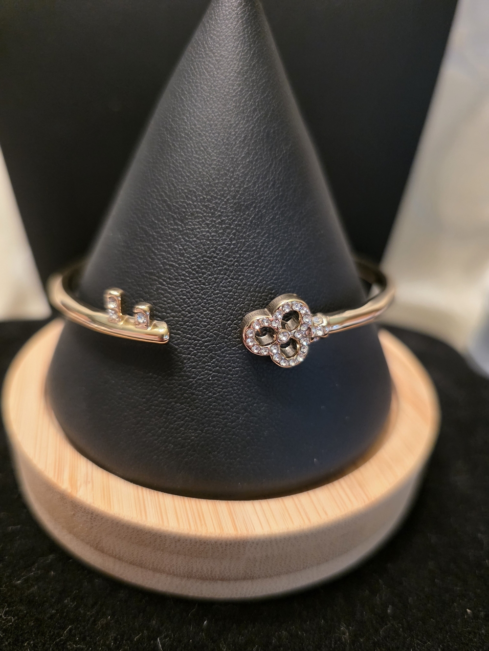 #484 Macy's Gold-Tone  Crystal Key Open Bangle Bracelet